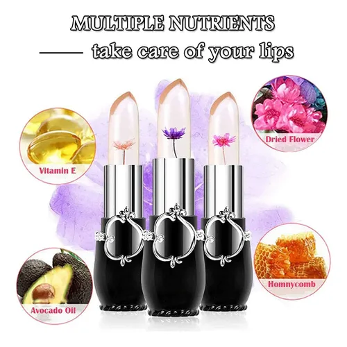 Miniatura 6 de RanRui Crystal Flower Jelly - Lápiz labial de gelatina, paquete de 6, rosa, cambio de color de temperatura mágico, bálsamo labial nutritivo de larga