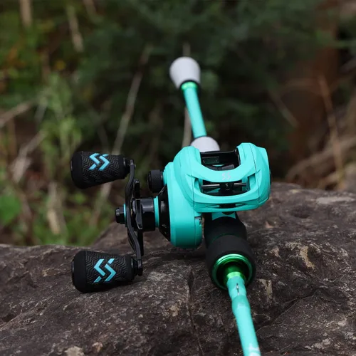 Miniatura 7 de One Bass Spirit Flame Combo de Caña de Pescar y Carrete, Caña de Pescar Giratoria y de Cebo con 2 Piezas de Cuerpo de Grafito, Guías de Acero Azul