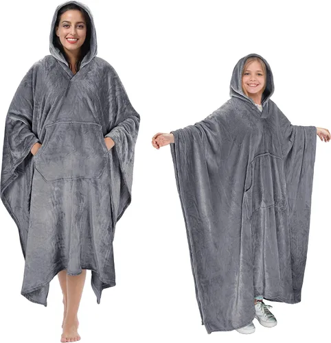 Miniatura 11 de Tirrina Manta poncho de polar 2 en 1, muy suave y cómoda, para adultos mujeres, hombres y niños para uso interior o al aire libre, 55x80 pulgadas