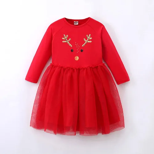 Miniatura 2 de Vestido de fiesta de cumpleaños de princesa de manga larga con estampado de unicornio, reno y arco iris, ropa de invierno y otoño