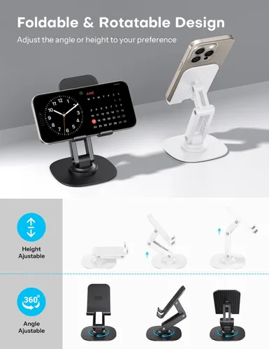 Miniatura 2 de Soporte para teléfono celular OMOTON para escritorio, paquete de 2 unidades, soporte ajustable y plegable para teléfono, soporte móvil giratorio