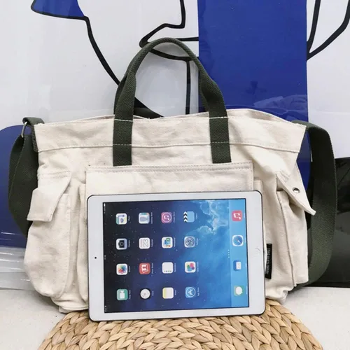 Miniatura 3 de Bolso bandolera casual de lona, bolso de mano grande