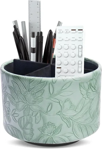 Miniatura 76 de Organizador Redondo de Cuero para Suministros de Arte, Soporte para Control Remoto, Rotación de 360 Grados, Soporte Multifuncional para Lápices