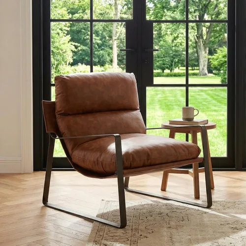 Miniatura 13 de Ya-Home Silla de Acento Mid-Century, Silla Lateral Cómoda con Reposabrazos de Tela Chenille, Silla de Ocio Tapizada con Marco de Metal Negro