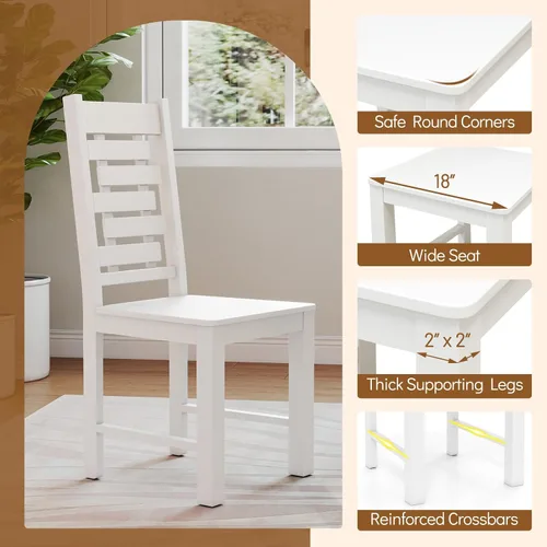Miniatura 7 de Giantex Juego de 2 sillas de comedor de madera, sillas de cocina de madera de goma 100% maciza con respaldo alto e inclinado, asiento ancho, sillas