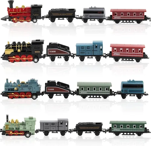 Exasinine 4 Juegos de Modelos de Tren de Vapor con Locomotora de Metal Fundido a Presión con Retroceso para Exhibición o Juego - Decoración Ideal