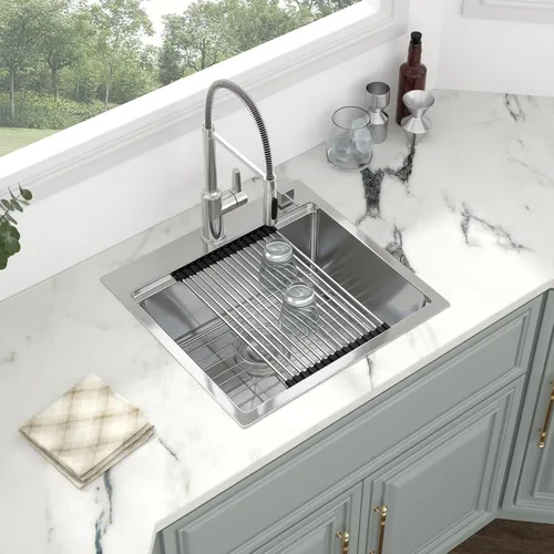 Miniatura 3 de Kichae Fregadero de Cocina de 21x20 Pulgadas, Fregadero de Barra Pequeño, Fregadero de Acero Inoxidable, Montaje Superior, Montaje Inferior