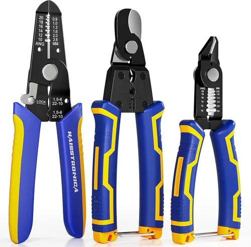 haisstronica Juego de herramientas pelacables para bricolaje, 10-20AWG, paquete de 3 pelacables manual y cortadores de desbaste y cortadores de