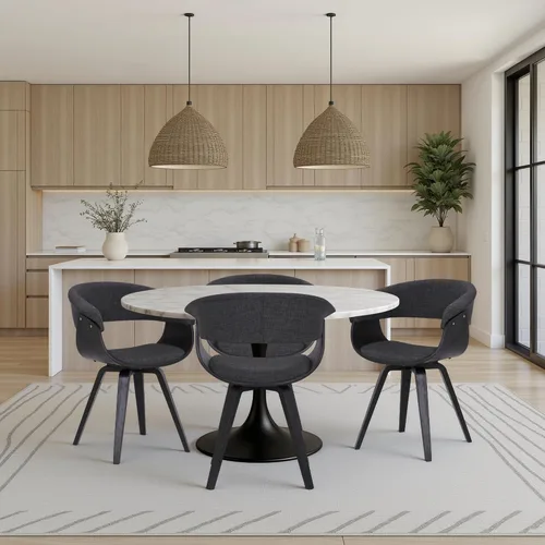 Miniatura 25 de Armen Living Silla de verano moderna de mediados de siglo en tela azul con acabado de madera de nogal - Juego de 2