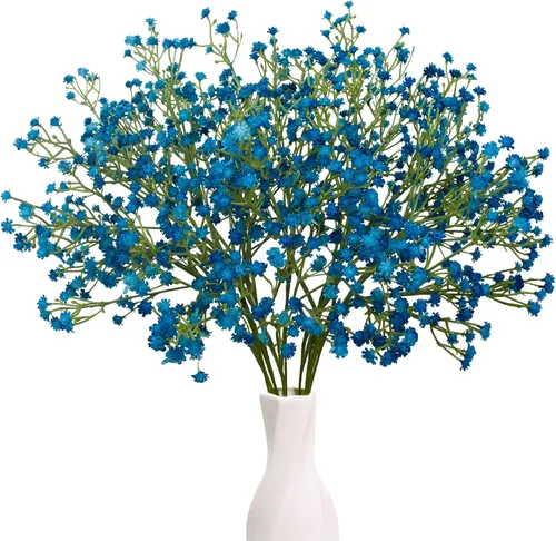 Ramo de flores artificiales de gypsophila azul oscuro, 12 tallos de flores de tacto real para bodas, fiestas, coronas, arreglos florales, decoración