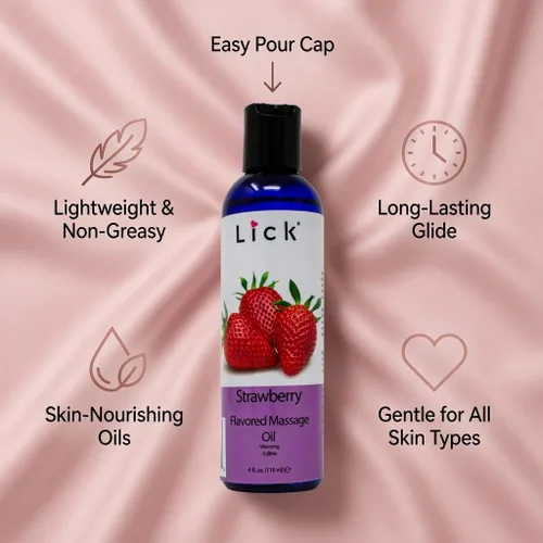 Miniatura 4 de Lick Aceite de masaje con sabor a fresa con vitamina E natural, aceite corporal comestible cálido para masaje de parejas, suave de larga duración