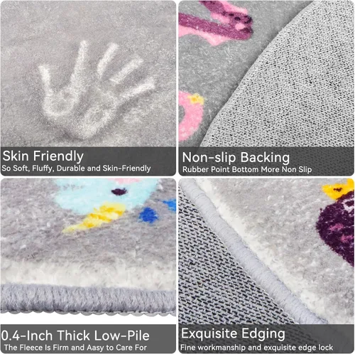 Miniatura 4 de Alfombra redonda ABC para niños, 4 pies con letras del alfabeto de animales, lavable, antideslizante, bonita alfombra para habitación de niños