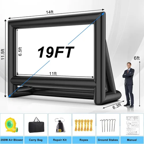 Miniatura 4 de Estgora Pantalla de proyector inflable de 19 pies para exterior, pantalla de cine inflable al aire libre, pantalla de película inflable con soplador
