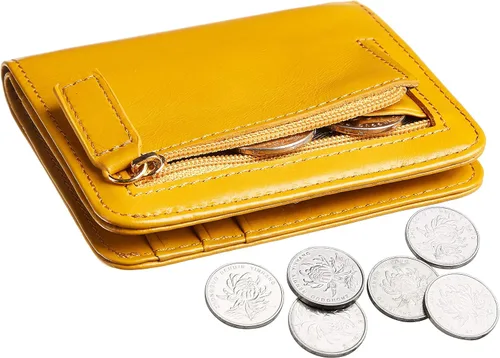 Miniatura 2 de Gostwo - Cartera compacta de piel genuina de lujo para mujer con bloqueo de RFID y ventana de identificación