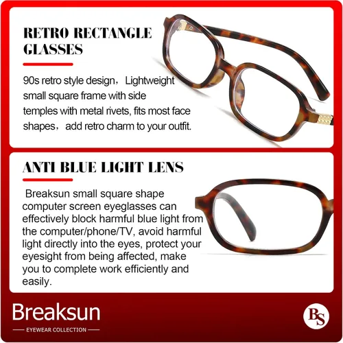 Miniatura 6 de Breaksun Gafas Retro Rectangulares para Mujeres y Hombres, Gafas Pequeñas Cuadradas con Bloqueo de Luz Azul, Anteojos Vintage