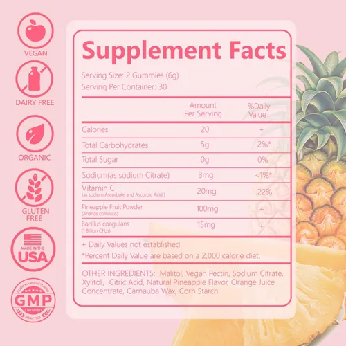 Miniatura 2 de Gomitas de equilibrio femenino prémium para el equilibrio de pH y salud vaginal, probióticos, piña hawaiana, gomitas femeninas para mujeres, área