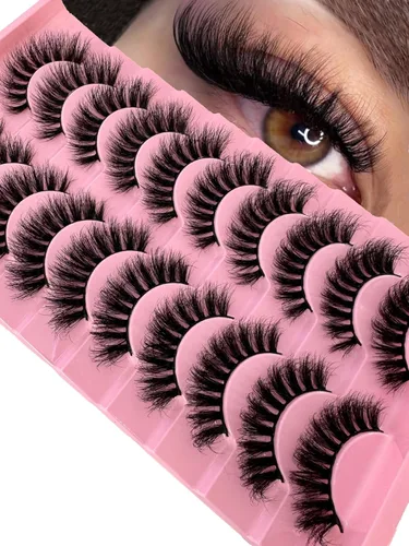 Miniatura 22 de 10 pares de pestañas postizas de visón 3D, hechas a mano, pestañas largas y finas, pestañas naturales para maquillaje de ojos (3-6)