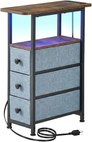 Miniatura 9 de DALEMHOME Mesa Auxiliar, Mesa Lateral Estrecha con 3 Cajones de Tela, Mesita de Noche Estrecha, Mesa de Cama Pequeña con Almacenamiento, para Sala
