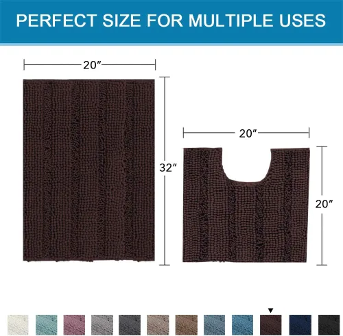 Miniatura 604 de H.VERSAILTEX Tapetes de baño antideslizantes para baño, alfombras de baño extragruesas de felpilla a rayas, tapetes de baño de 47" x 17", alfombras