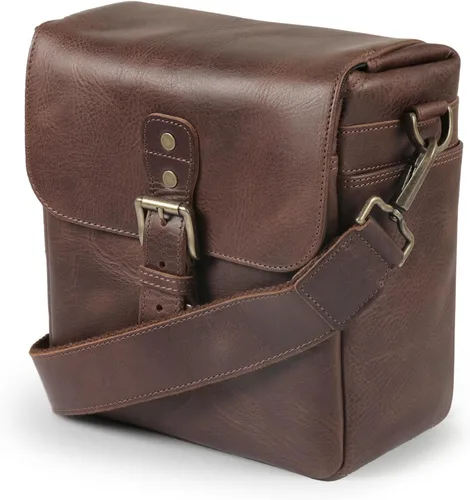 Bolso bandolera para cámara de piel auténtica MegaGear, para cámaras mirrorless, dispositivo electrónico portátil Marrón