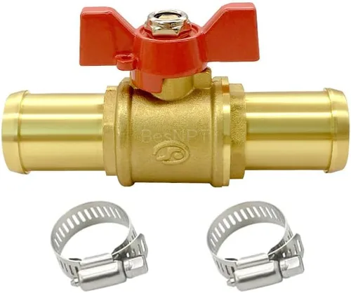Válvula de cierre de latón Válvula de bola de lengüeta de manguera de 1 pulgada Interruptor rojo con abrazaderas para agua, combustible y aire