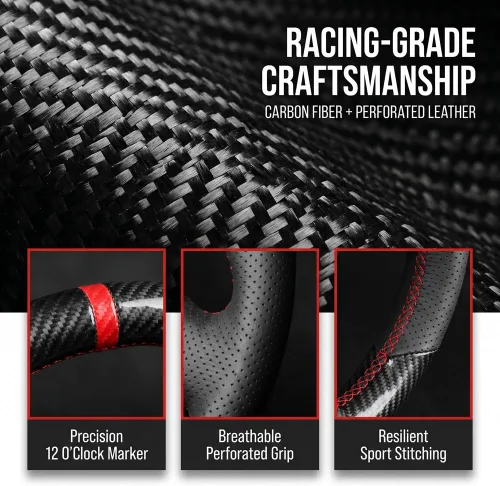 Miniatura 6 de Fundas de volante de fibra de carbono para Toyota Highlander SUV 2020-2025/Sienna Minivan 2021-2025 Coser cuero 15 pulgadas Accesorios interiores