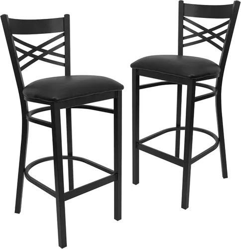 Miniatura 15 de Flash Furniture HERCULES Series Black ''X'' Back Metal Restaurant Barstool - Asiento de vinilo negro Asiento de vinilo negro/marco de metal negro