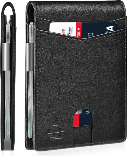 Miniatura 25 de Zitahli - Billetera delgada con 12 ranuras para tarjetas, ventana de identificación con clip para dinero, bolsillo frontal RFID plegable, pequeña