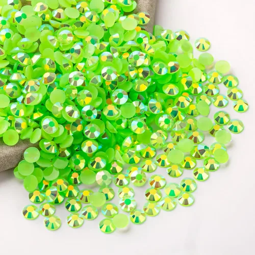 Miniatura 87 de Diamantes de imitación AB verdes a granel, 5000 piezas de diamantes de imitación de fondo plano redondos de gelatina AB sin fijación térmica, gemas