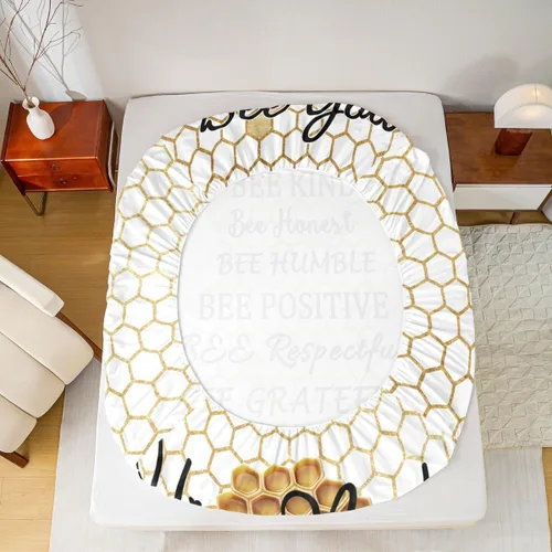 Miniatura 3 de Juego de ropa de cama de nido de abeja, sábana bajera ajustable de abeja para niños y niñas, diseño geométrico de vida silvestre voladora, juego