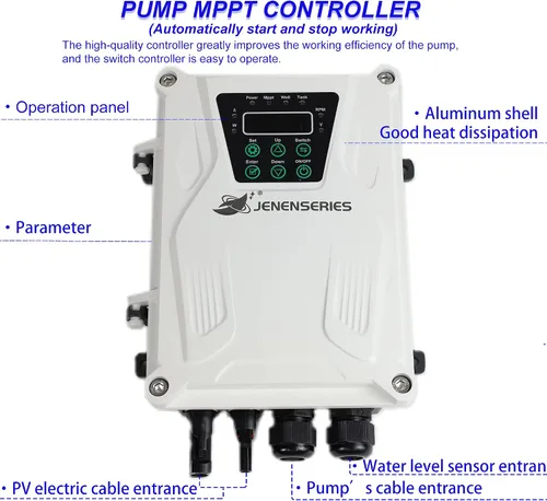 Miniatura 5 de Bomba de agua solar de 500 W CC 48 V, cabeza máxima de 393 pies, flujo de 7.9 GPM, bombas sumergibles solares de pozo profundo de 3 pulgadas