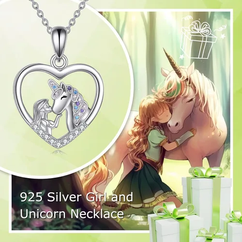 Miniatura 3 de YFN Regalos de unicornios para niñas, collar con colgante de unicornio de plata de ley 925, joyería de unicornio para hija y niñas