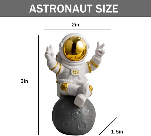 Miniatura 6 de Juego de 4 adornos dorados de estatua de astronauta de poliresina, decoración de 3 piezas de espejo y 1 llavero para habitación, automóvil, tablero