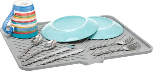 Miniatura 8 de Luxet Alfombrilla de silicona para secar platos con borde de drenaje integrado, almohadilla de secado higiénica, bandeja resistente compacta y fácil