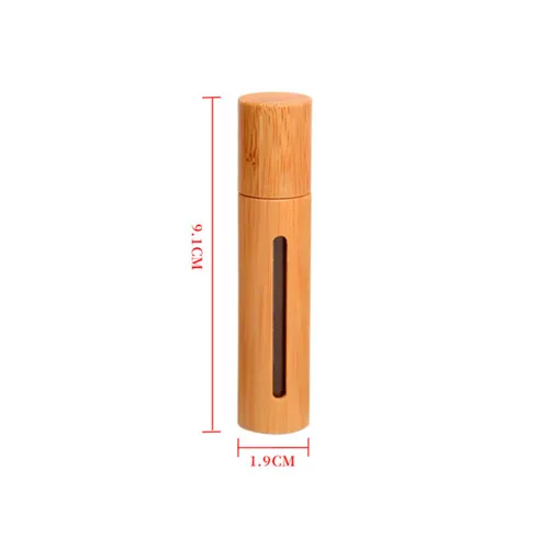 Miniatura 5 de 2 botellas de rodillo de bambú de 0.3 fl oz vacías rellenables de aceite esencial, botella enrollable para almacenamiento de cosméticos, recipiente