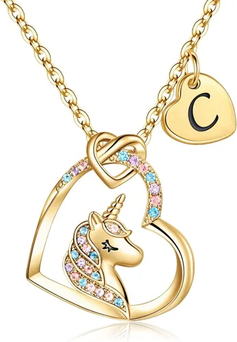 Hidepoo Regalos de unicornios para niñas, chapado en oro de 14 quilates, oro blanco, oro rosa, collar de unicornio con circonita cúbica colorida
