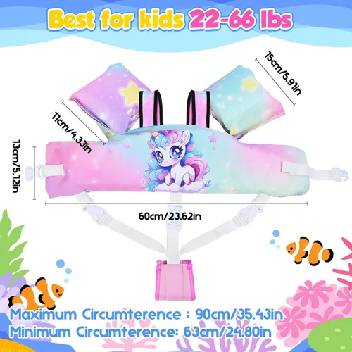 Miniatura 6 de Chaleco de natación para niños pequeños, flotadores para niños de 22 a 66 libras, chaleco de natación extraíble con correa de entrepierna y arnés
