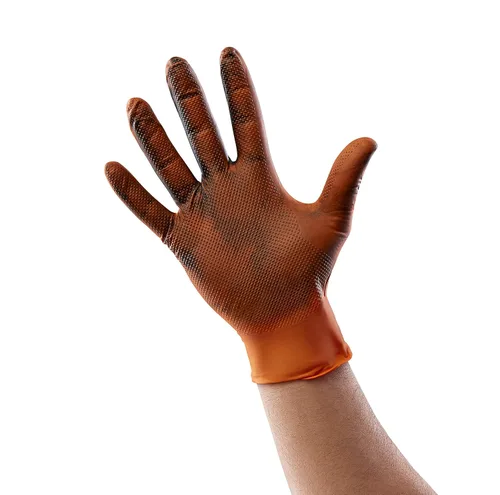 Miniatura 4 de Venom Steel Guantes de nitrilo naranja, 8 mil de grosor, 50 unidades, guantes desechables texturizados de máximo agarre, resistentes a pinchazos