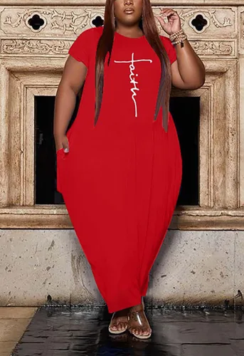 Miniatura 3 de Fooullaide Vestido casual de talla grande para mujer, de verano, manga corta, cuello en V, suelto, de gran tamaño, vestidos largos con bolsillo