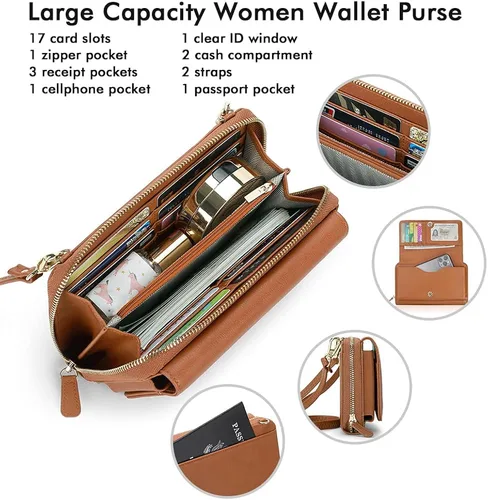 Miniatura 4 de RONSIN Cartera cruzada para mujer, tarjetero RFID, 2 correas