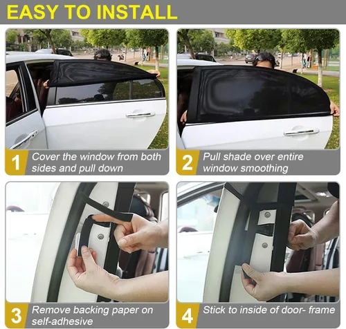 Miniatura 6 de Parasoles de ventana de coche para bebé, paquete de 2 parasoles universales para niños, adultos y mascotas, cubiertas de malla para ventanas