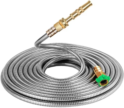 Miniatura 6 de Beaulife Manguera corta de metal de acero para jardín de 15 pies, manguera de agua potable para RV, manguera de drenaje del deshumidificador