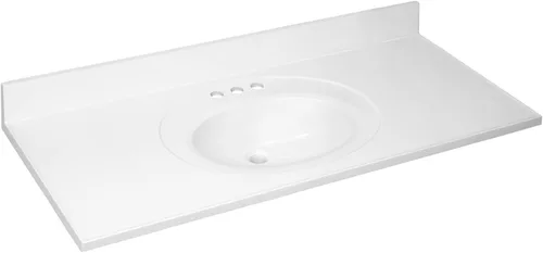 Miniatura 30 de Design House Tapa de tocador con lavabo, protector contra salpicaduras de 4 pulgadas, mármol cultivado, resistente a las manchas, agujeros Blanco
