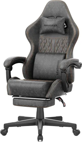 Miniatura 10 de Ferghana Silla vintage de piel sintética para juegos, silla ergonómica para jugadores con masaje, silla de oficina de computadora con respaldo alto