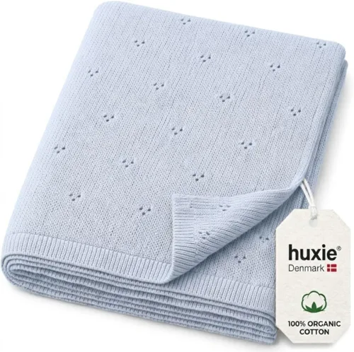 Manta de algodón orgánico de 30 x 40 pulgadas, mantas de punto Pointelle para niños y niñas, manta ligera y suave para bebés (azul bebé)