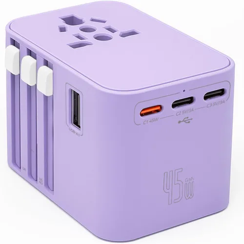 Adaptador de viaje universal de 45 W – Enchufe compacto con 3 puertos USB-C y 2 puertos USB-A para UE/Reino Unido/US/AU, adaptador de corriente