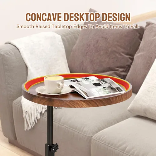 Miniatura 6 de Mesa auxiliar ajustable en forma de C, mesa auxiliar con ruedas para sofá, mesa giratoria de 360° para sala de estar, dormitorio, estudio y espacios