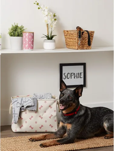 Miniatura 6 de Bone Dry - Colección de almacenamiento para mascotas con diseño de huella de pata y hueso, rectángulo pequeño, 14x8x9 pulgadas, color rosa 2-Rosa