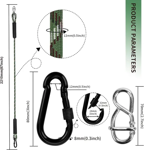 Miniatura 2 de Hamaca de cuerda de columpio de árbol resistente, correas ajustables extensibles para colgar, mosquetones de 1000 libras para todos los columpios