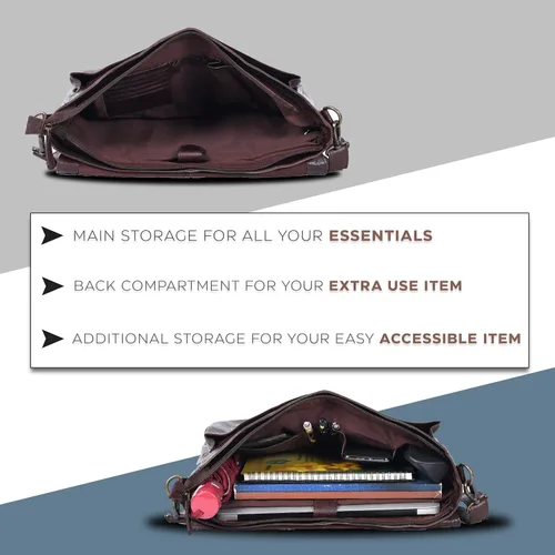 Miniatura 4 de Bolso de mensajero de cuero real para hombres y mujeres Maletín para laptop para oficina, universidad, correa de hombro ajustable